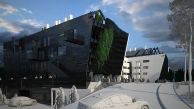 widok obu skrzydeł budynku / a view of the both wings of the building. 