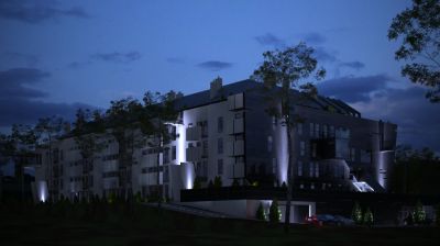 elewacja pn.zach. nocą / west-north elevation highlighted by night.