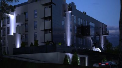 ZENGA Strommer - elewacja pn./wsch. podświetlenie nocą / north-east elevation highlighted by night.