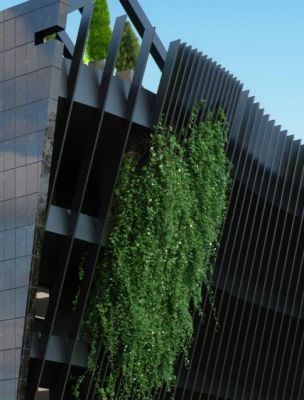 ZENGA Strommer - detal: schowane tarasy z roślinnym wodospadem / detail: covered terraces with green waterfall.