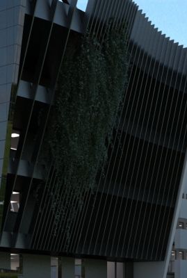 detal: chowane tarasy z organicznym wodospadem / detail: covered terraces with organic waterfall.