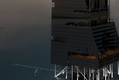 okalające szklane kładki i molo podświetlone spod wody / all around the glasses bridges & the pier illuminated from underwater.