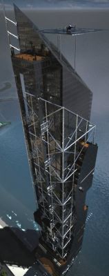 widok z góry z tarasem nad stacja dokujacą szybkich wind zewnętrznych / a view from above with the terrace over the outdoor fast lifts station.
