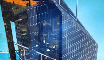 taras 97 piętra nad stacją ultra szybkich, zewnętrznych wind / 97-th floor terrace over the ultra fast outer lifts station. 