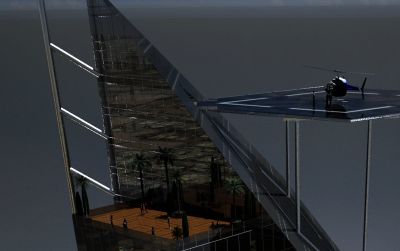 ostatnie piętra z ogrodem botanicznym i centrum rozrywki skomunikowane szybkimi windami / the top with entertainment center in botanic garden communicated with fast outer lifts.