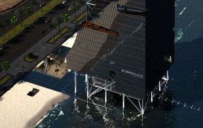 okalające szklane kładki i molo podświetlone spod wody / all around the glasses bridges & the pier illuminated from underwater.