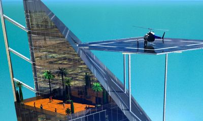 taras nad stacją dokujacą szybkich wind i podnoszona platforma iwentów / terrace over the fast lifts station & setting event platforma.