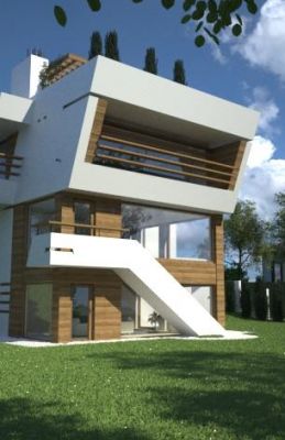 Villa ZENGA - elewacja zach. z wiszącym monitorem / west elevation with hanging monitor.