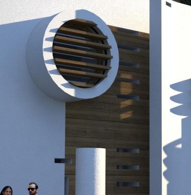 Villa ZENGA - detal: ściana osłonowa, bulaj i ślepa kolumna / detail: covering wall, porthole & trademark blind column.