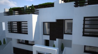 Wiszące ogrody Zenga Park jako wyłożony kamienna posadzką taras dachowy / Hanging gardens as the stone floor terraces on the roof.